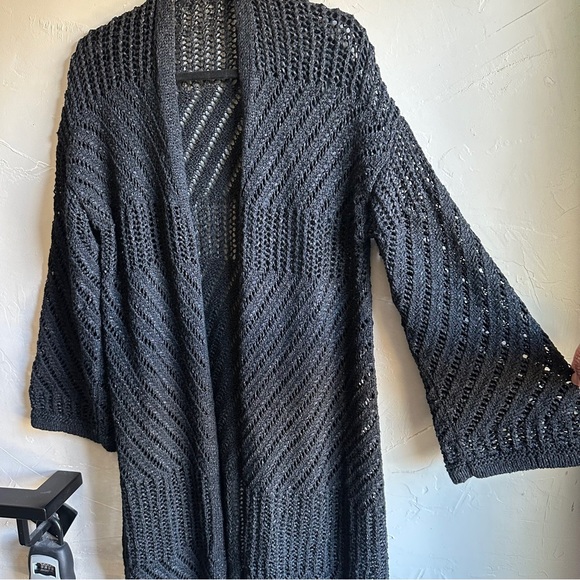 Black Open Knit Duster Cardigan Goth Whimsigoth Boho Dark Romantic Grunge Y2K S - Picture 3 of 13